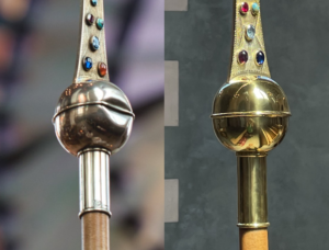 The orb of the Thomsen Chapel Processional Cross, before and after restoration